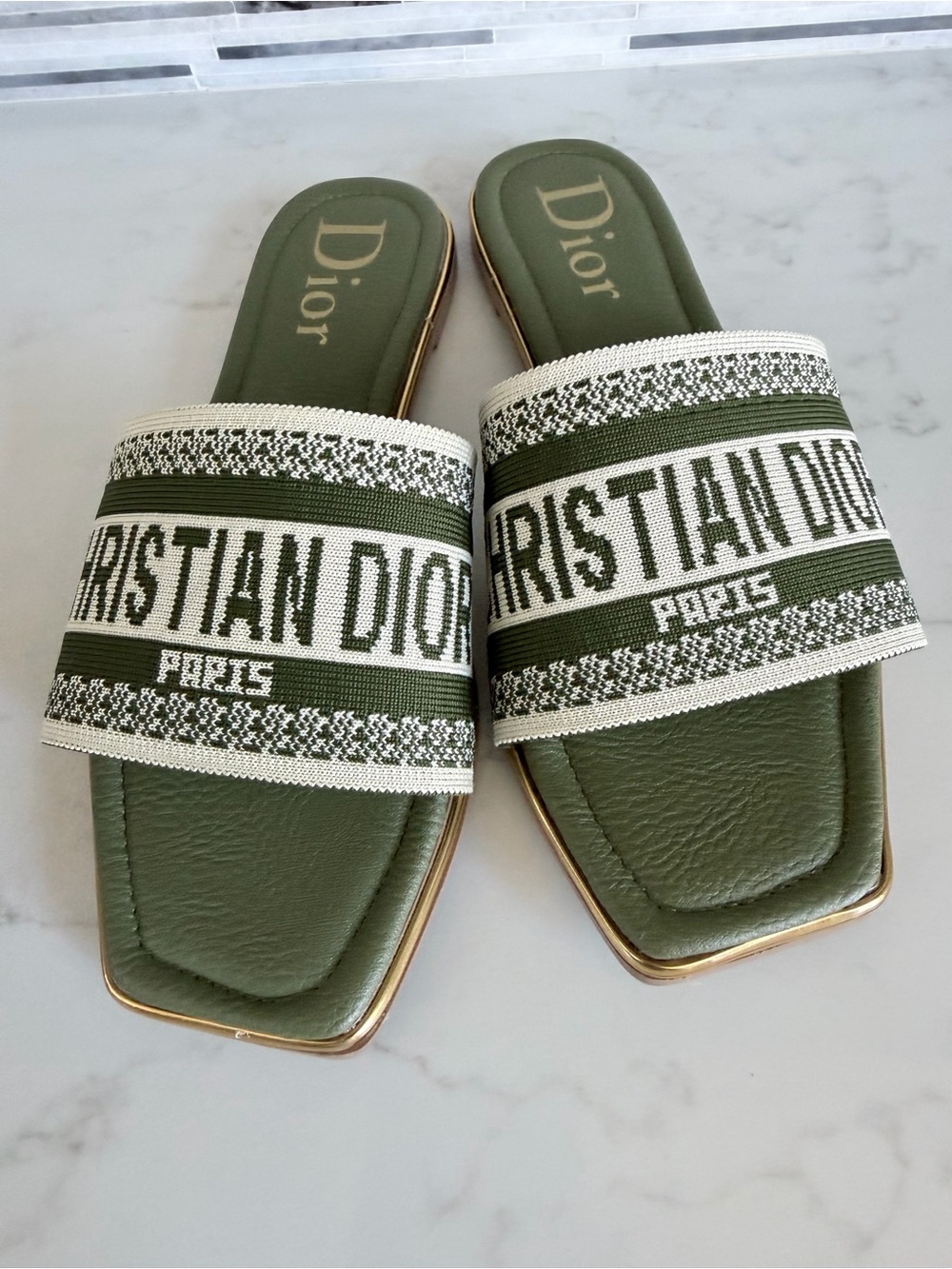 Dior Olive Green Logo Canvas Slide Sandals size 7 - Picture 10 of 12